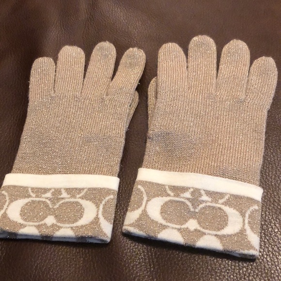 Coach Accessories - Coach Gold Metallic Gloves NWOT